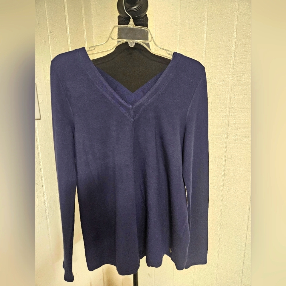 Lilly Pulitzer V-Neck Long Sleeve Cross Back Blue Top Size Small